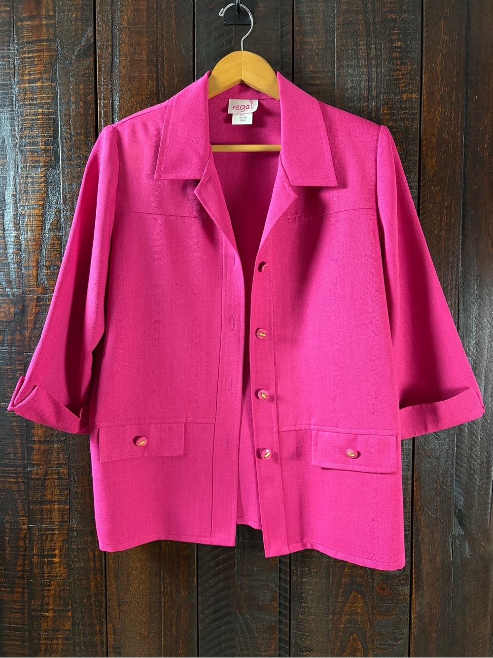 Regal Vintage Hot Pink Shacket S Jacket Filigree Button Fuchsia Utility Blazer